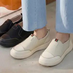 더힐슈즈 가죽 밴딩 여성여자 운동화 슬립온 스니커즈 3.6cm sjpe+P547