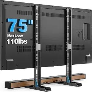 YOMT 유니버설 테이블 탑 TV 스탠드 20-75인치 평면 커브드 높이 조절 가능한 케이블 관리 다리 뛰어난