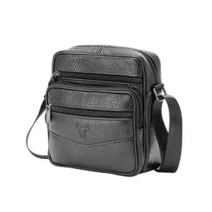 수납력 좋은 남자 세로형 소가죽 크로스백 숄더백