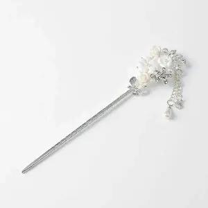 TBZ 플라워 큐빅 포인트 웨딩 헤어비녀 뒤꽂이 여자헤어핀