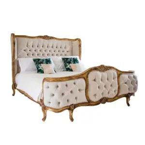 프렌치 프레임 퀸사이즈 패브릭 원목 침대 엔틱