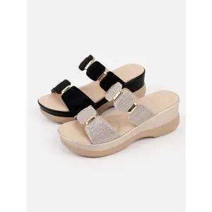 [하프클럽/]샤인 웨지 뮬슬리퍼 6cm