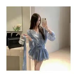 여성용 원피스 빈티지 투피스 플리츠 쇼트 정장세트 쉬폰 스커트에 나시 핏예쁜 인기1