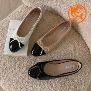 여성 봄가을 투톤 리본 플랫슈즈 캐주얼 편안한 우아한 디자인