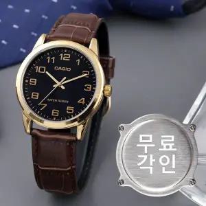 [카시오]무료각인 카시오 MTP-V001GL-1B 심플 라운드 아날로그 정장 남자 가죽 시계 d