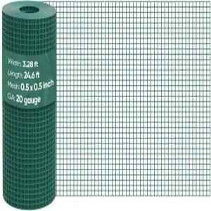 닭장용 3.3 x 25피트 철물 천 1/2인치 20게이지 다크 그린 비닐 코팅 닭 철망 포식자 방지 울타리 정원