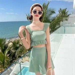 숄더 프릴 골지 투피스 수영복 모노키니 래쉬가드 일체형 치마