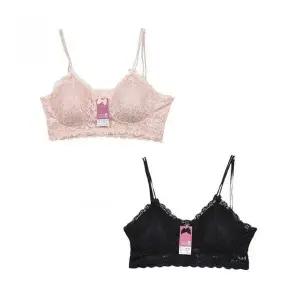 노와이어 레이스 캡 내장 B컵 스포츠 브라 백합무늬 운동용