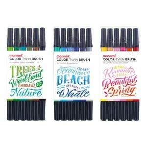 모나미 컬러 트윈 브러쉬펜 6색세트 캘리그라피 링펜 수채화 드로잉 다용도 일러스트 러쉬