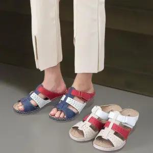 [신상오픈런]여성 가죽 펀칭 스트랩 뮬 색상 샌들 (33434937)