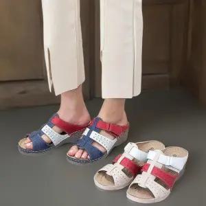 [신상오픈런]여성 다채로운 스트랩 펀칭 디자인 신고 벗기 쉬운 뮬 샌들 (34222936)