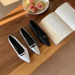 [신상오픈런]메탈릭 플랫슈즈 뾰족코 플랫 발레리나 버클 은색 (30222195)