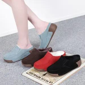 [신상오픈런]겨울슬리퍼 키높이 스웨이드 빨간색 소가죽신발 블로퍼 (29480355)