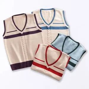 남녀공용 배색라인 꽈배기 니트조끼4color