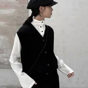 니트 베스트 여성 단추 브이넥 레이어드 조끼