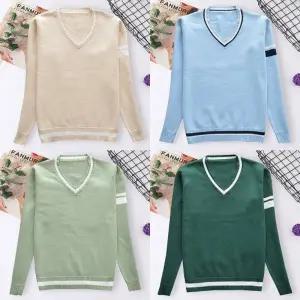 남녀공용 더블라인 브이넥 니트 스웨터4color