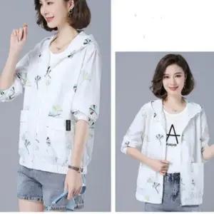 무드 패턴 리프 아노락 여름 바람막이 점퍼 의류 아노락 집업 여성