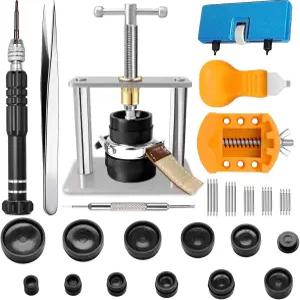 시계 수리 키트 GLDCAPA 프레스 도구 세트 케이스 오프너 배터리 교체 밴드 드라이버 백 리무버 홀더