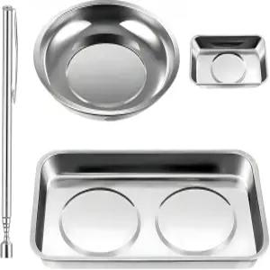 자석 스틱이 있는 BWWND 4PCS 마그네틱 트레이 세트 망원 픽업 도구가 원형 직사각형 금속 부품 홀더 나사