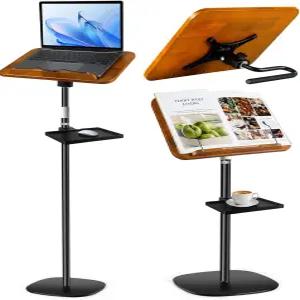 2-in-1 이중 사용 바닥 및 책상 책꽂이 16.5인치에서 51인치로 높이 조절 가능한 헤비 듀티 나무 음악
