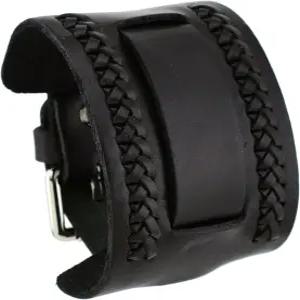 네메시스 NW-K 블랙 사이드 브레이드 와이드 가죽 커프 손목시계 밴드