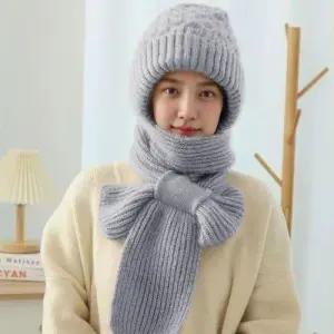 니트 모자 여성 비니 퍼 방한 겨울 목도리 일체형 WFGJLU5