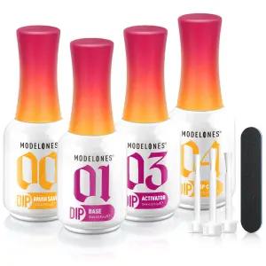 모델론 딥 파우더 액체 세트 4+4개 베이스 코트/탑 코트/액티베이터/브러시 세이버/매니큐어 도구가 포함된