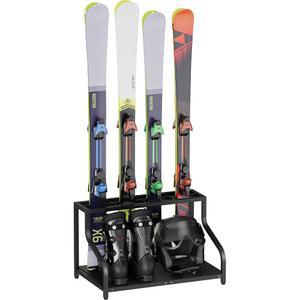 차고용 몬다지 스키 보관 랙 u2014 프리스탠딩 홀더 4쌍용 스키, 부츠, 헬멧, 고글, 가정용, 창고, 지하실, 블랙용 실내 스노보드 정리대
