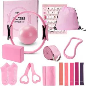 여성용 TSPFUI 필라테스 링 키트 매직 서클 후프 5가지 저항 밴드 요가 볼 블록 운동 가이드 포함