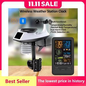 와이파이 스마트 기상 관측소 홈 디지털 온도계, 센서 포함, 온도 습도, 날짜, 빛 지수, 공기 질 모니터