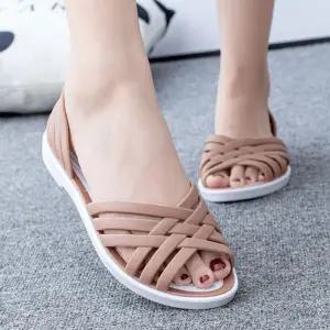 [신상오픈런]여성용 파스텔 수제 크로스 젤리샌들 여름 평면 신발 (33712865)