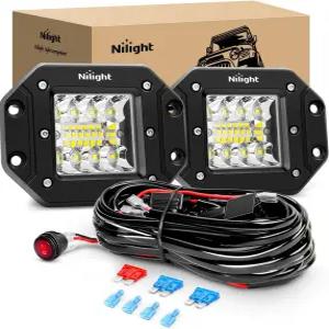 Nilight 2PCS 42W 플러시 마운트 LED 포드 스팟 플러드 콤보 빔 구동 백업 후진 조명 그릴 배선 하네스