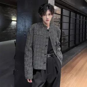 남성용 재킷 패턴 코트 하운드투스 체크 숏 정장 스탠드 칼라 패드 자켓 패피1