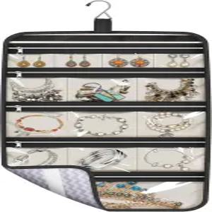 여행 옷장 가방을 위한 14개의 면 지퍼 포켓이 있는 접이식 주얼리 롤 수납 케이스 MISSLO 걸이식 정리함