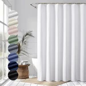OVZME 베리 화이트 샤워 커튼 욕실용 엠보싱 텍스처 패브릭 - 부드러운 천 호텔 스파 럭셔리 발수제 세탁기
