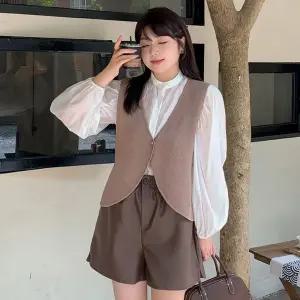 여성 여가디건 빅사이즈 루즈핏 탑 봄가을 브이넥민소매 니트조끼 조끼 패피3