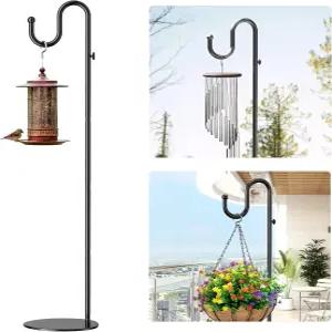 74인치 양치기 후크 스탠드 식물 새 모이통 등불 화환 및 바람 차임 실내외용 헤비 듀티 베이스가 있는
