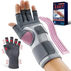 손목 보호대가 있는 FEATOL 압박 관절염 장갑 여성 야간 지원을 위한 편안한 손가락 없는 터널 손 류마티스