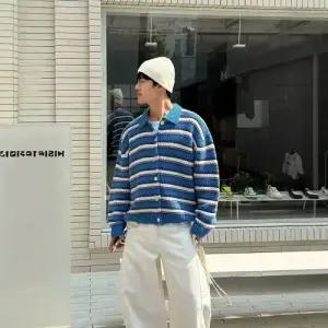 남자 니트 실크 가을 가디건 스트라이프 카디건 스웨터 커플 상의 패피3