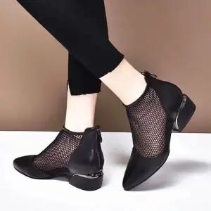 망사 여친 뾰족한 지퍼 샌들 펀칭 봄가을 화 통굽 패피3