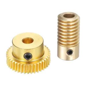 uxcell 웜 기어 세트 - 0.5 모듈 40 1 감속률 5mm 홀 다이아 샤프트 및 휠 40T 구동 박스(브라스)