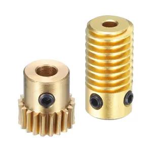 uxcell 웜 기어 세트 - 0.5 모듈 20 1 감속률 3mm 홀 다이아 샤프트 및 4mm 휠 20T 구동 박스(브라스)