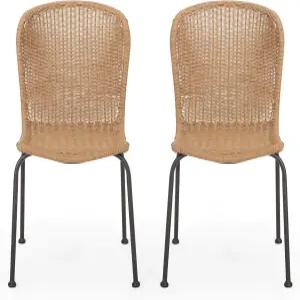 크리스토퍼 나이트 홈 디나 야외 위커 다이닝 의자(2개 세트) 라이트 브라운 블랙