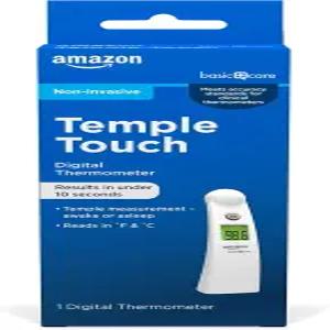 Amazon 베이직 케어 템플 터치 디지털 체온계 즉시 읽기 사용하기 쉬운 빠르고 정확한 화이트