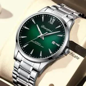 Dianpai 간단한 비즈니스 남성용 완전 자동 기계식 시계 스테인레스 스틸 캘린더 방수 야간 조명