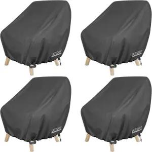 UltCOVER 방수 파티오 의자 커버 - 야외 라운지 딥 시트 싱글 잔디 4팩 최대 28W x 30D 32H 인치 블랙