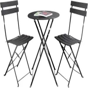 멜루비치 스틸 파티오 비스트로 세트 3피스 야외 접이식 금속 가구 2개 의자와 테이블 1개 블랙