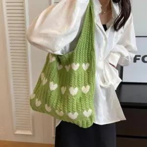 여자 니트 가방 대학생 직장인 하트 숄더 백 그린 숄더백 여성 휘뚜루마뚜루 에코 출근