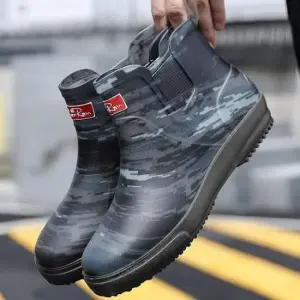 [패션] 1컬러 남성 앵클 미들 캐주얼 장화 밀리터리 포인트 그레이 레인부츠 레인06N