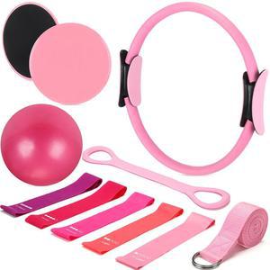 Arrowbash 6가지 스타일 필라테스 홈 장비 세트 필수 키트 운동 액세서리 14 매직 서클 미니 볼 요가 스트랩 실리콘 텐션 스트립 밴드 슬라이딩 플레이트